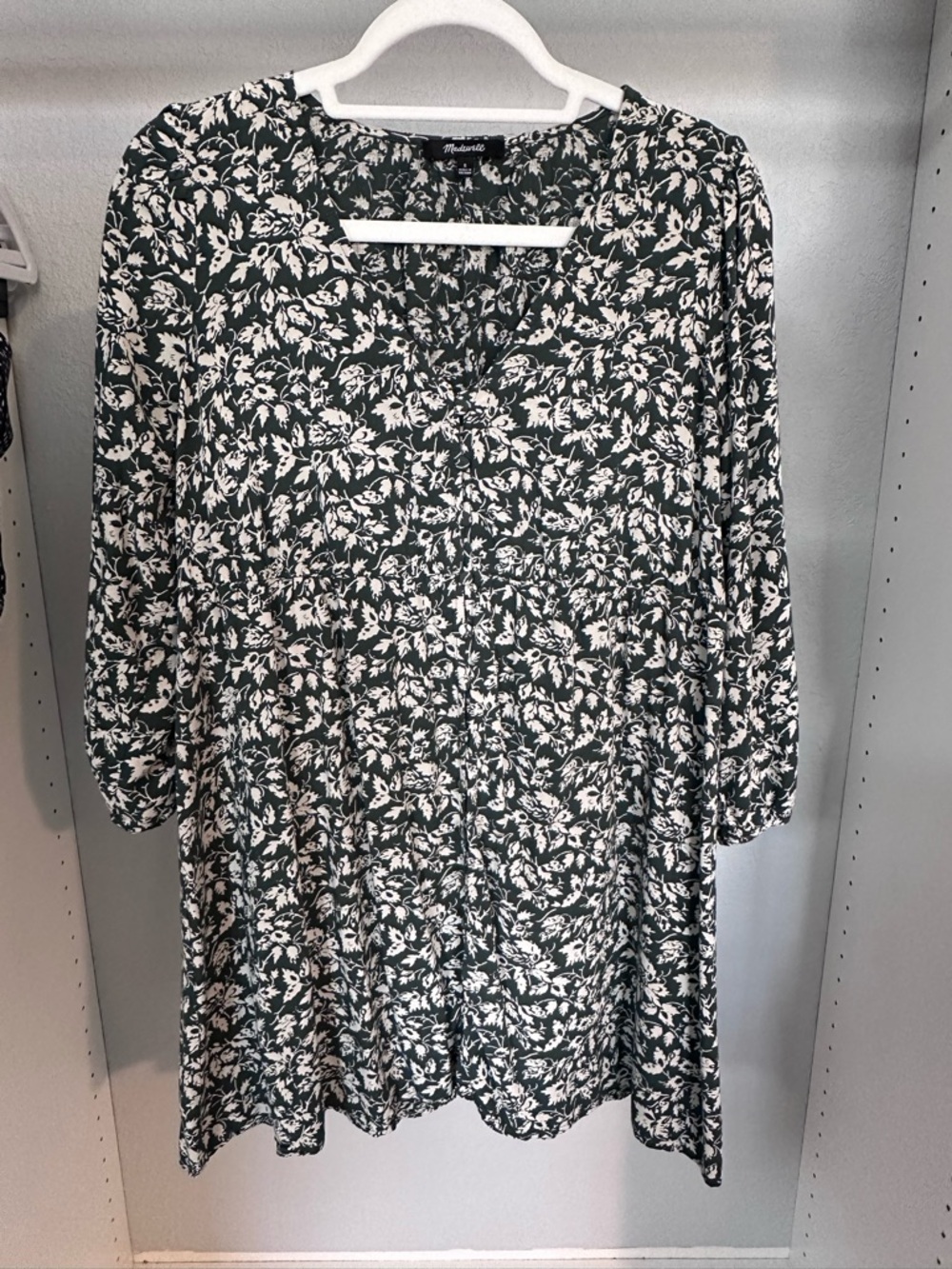Madewell Green and White Floral Mini Dress